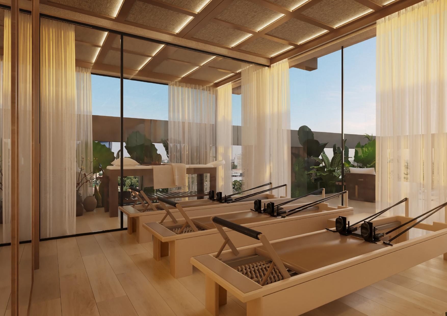 Área wellness con pilates y vista panorámica